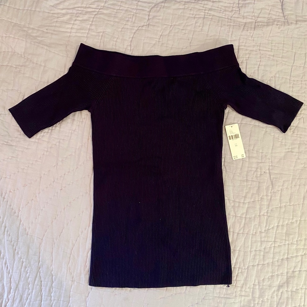 NWT Navy Ribbed Boat Neck Top
